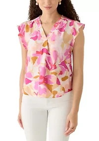 Petite V-Neck Flutter Blouse