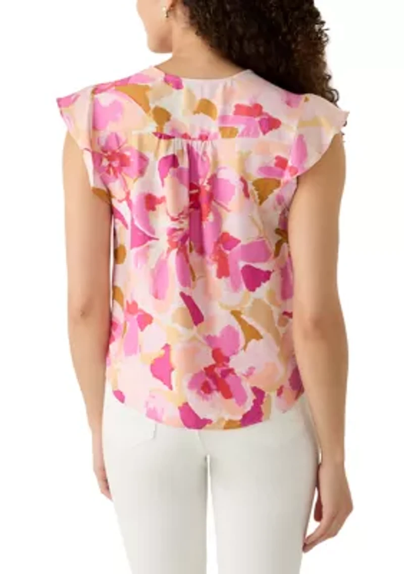 Petite V-Neck Flutter Blouse