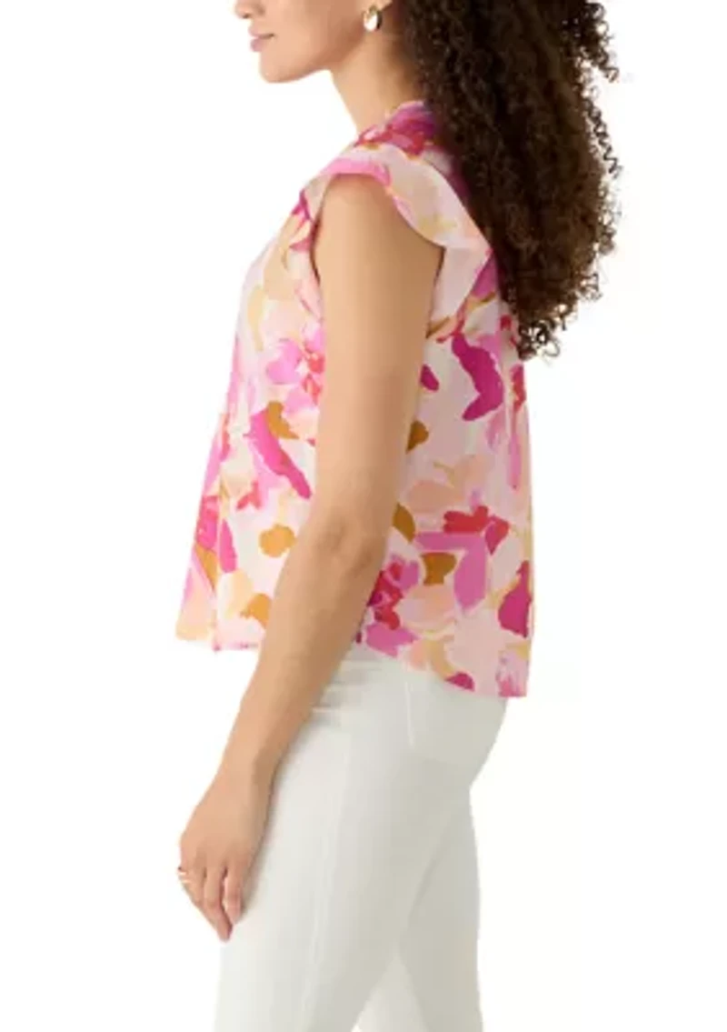 Petite V-Neck Flutter Blouse