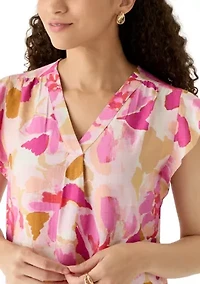 Petite V-Neck Flutter Blouse