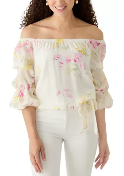 Petite Printed Off the Shoulder Blouse