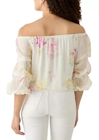 Petite Printed Off the Shoulder Blouse