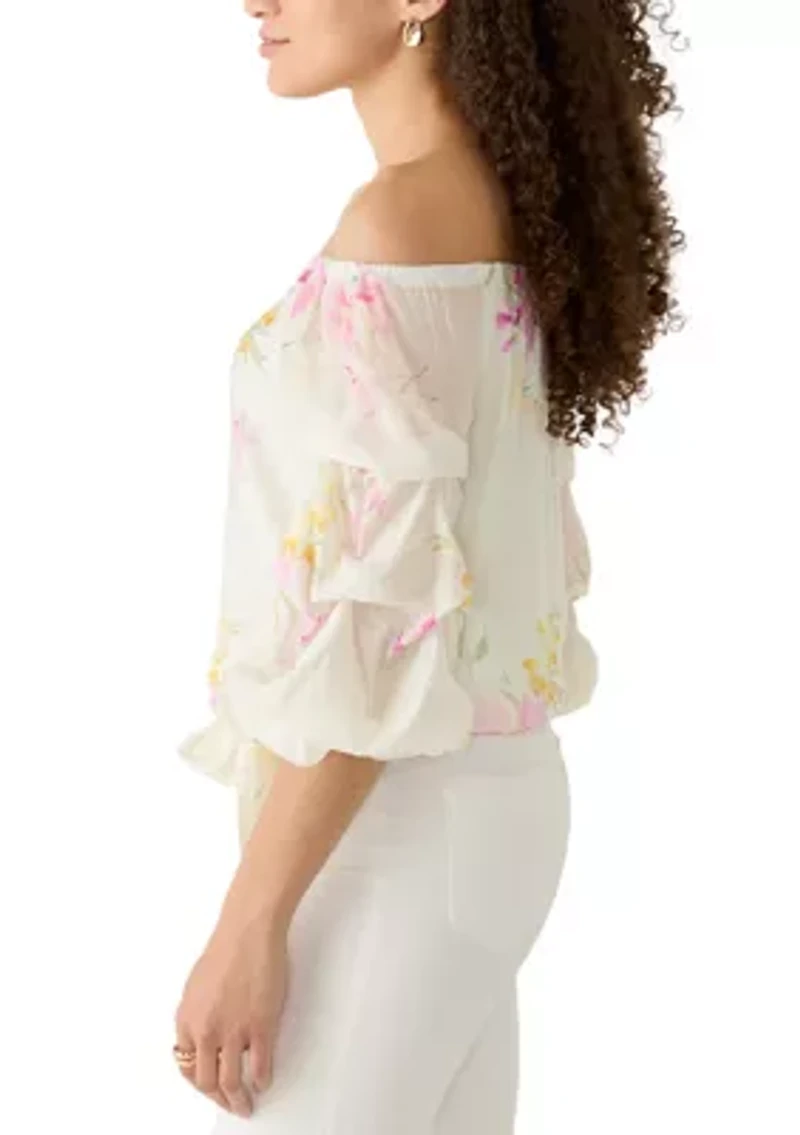 Petite Printed Off the Shoulder Blouse