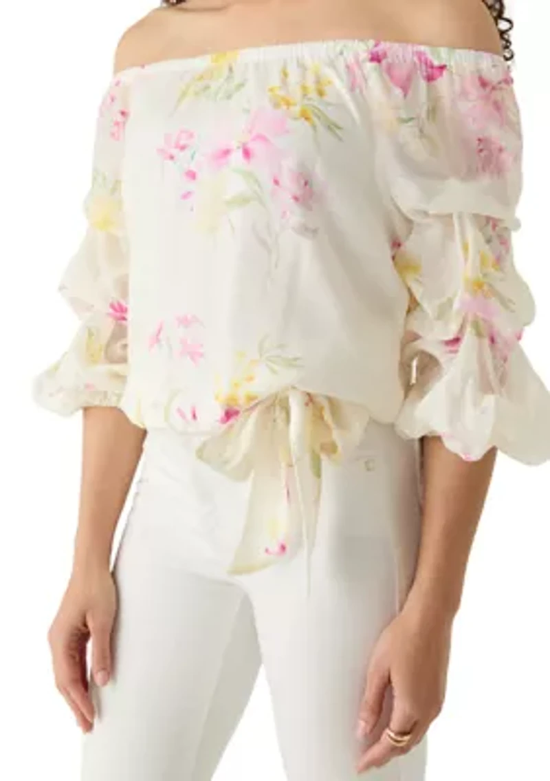 Petite Printed Off the Shoulder Blouse