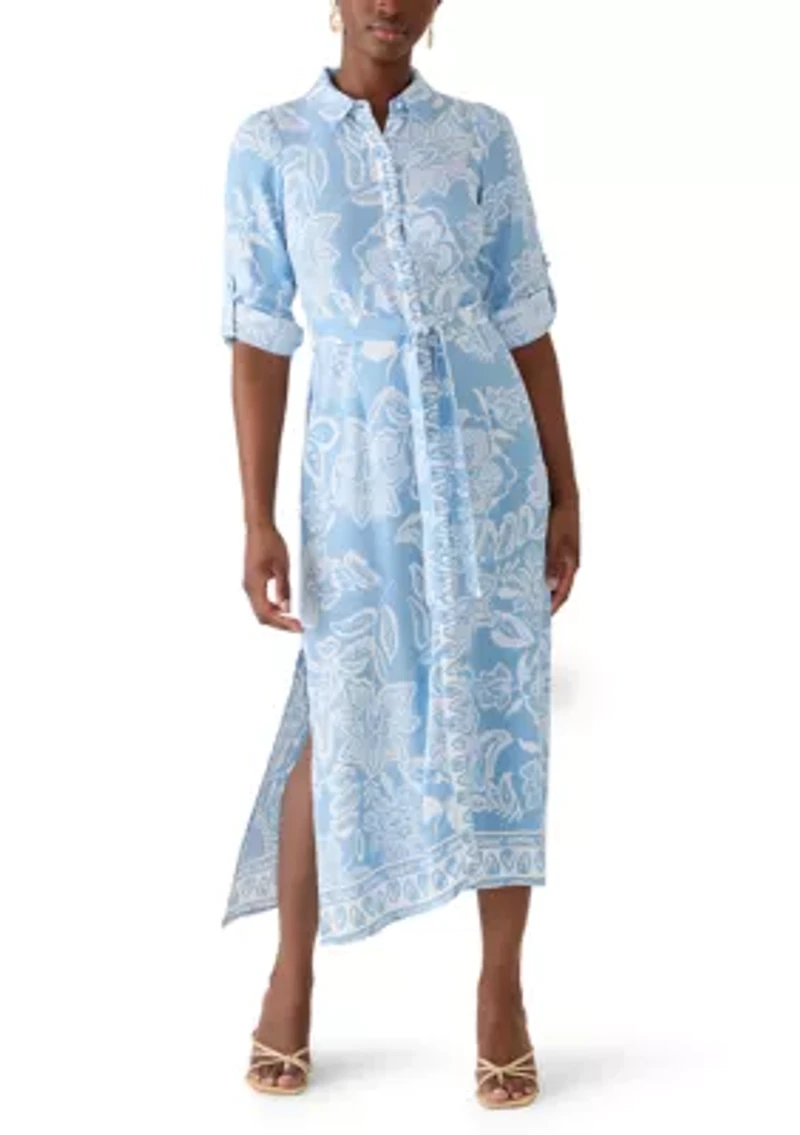 Petite Challis 3/4 Sleeve Midi Dress