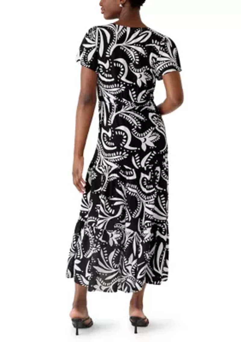 Petite Challis Short Sleeve Midi Dress