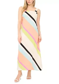 Petite Challis Square Neck Striped Dress