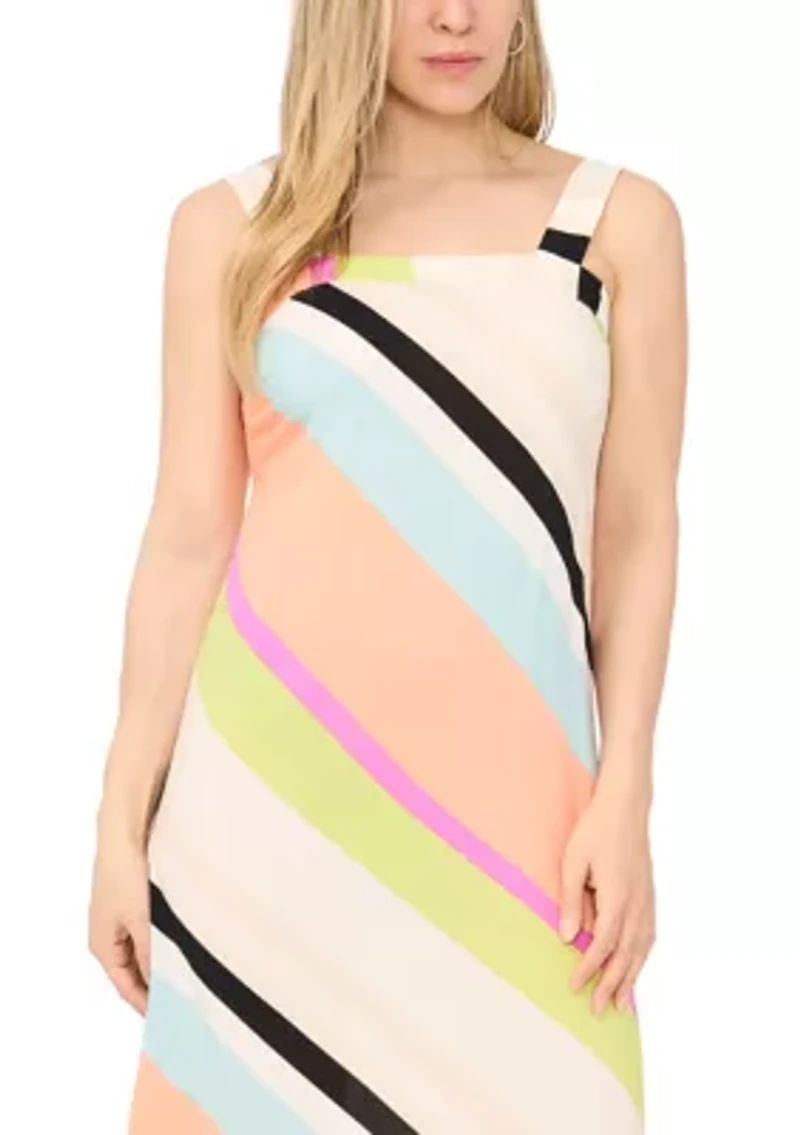 Petite Challis Square Neck Striped Dress