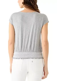 Women's Faux Wrap Smock Waist Top