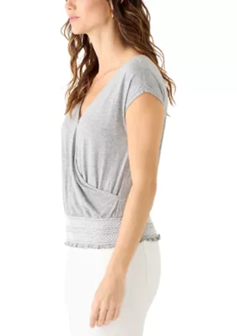 Women's Faux Wrap Smock Waist Top