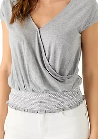 Women's Faux Wrap Smock Waist Top