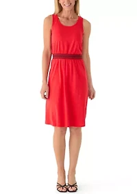 Petite Sleeveless Embroidered Contrast Waist Dress