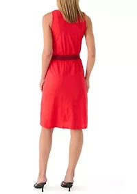 Petite Sleeveless Embroidered Contrast Waist Dress