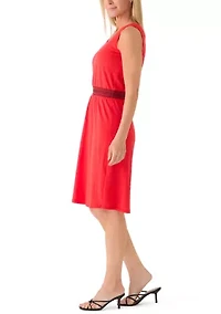 Petite Sleeveless Embroidered Contrast Waist Dress