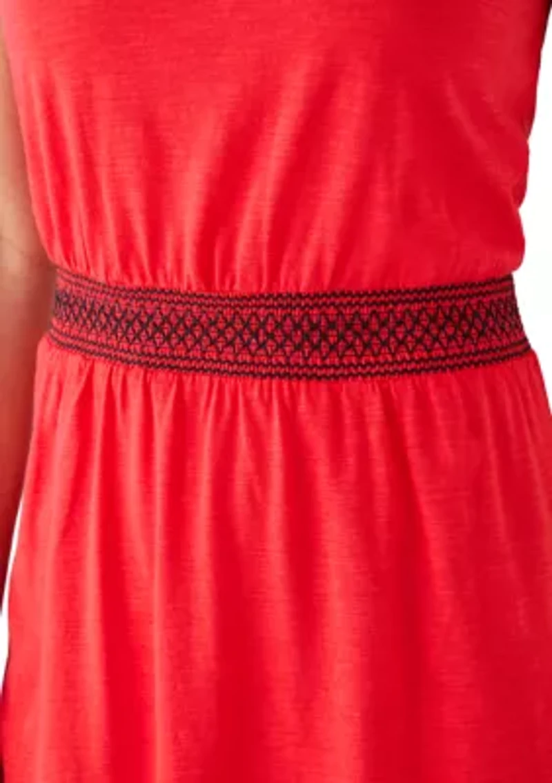 Petite Sleeveless Embroidered Contrast Waist Dress