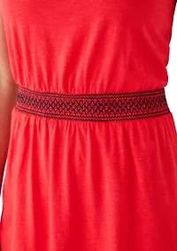 Petite Sleeveless Embroidered Contrast Waist Dress