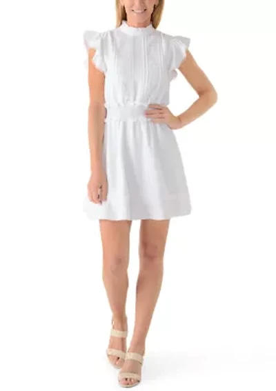 Petite Ruffle Sleeve Geo Lace Rumple Base Cloth Dress