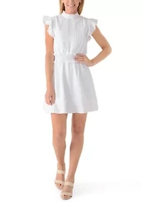 Petite Ruffle Sleeve Geo Lace Rumple Base Cloth Dress