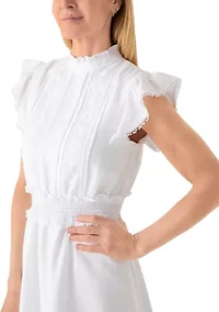 Petite Ruffle Sleeve Geo Lace Rumple Base Cloth Dress