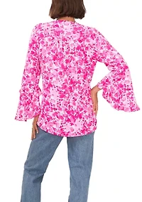 Petite Long Sleeve V-Neck Blouse with Overlapping Front