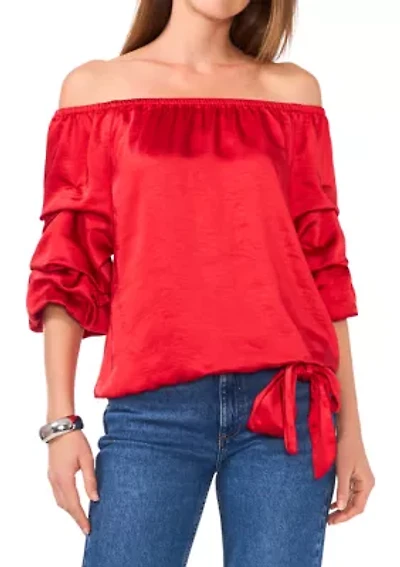 Petite Off the Shoulder Bubble Sleeve Blouse