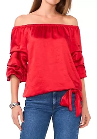 Petite Off the Shoulder Bubble Sleeve Blouse