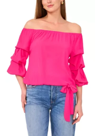 Petite Off the Shoulder Puff Sleeve Top