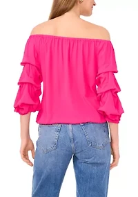 Petite Off the Shoulder Puff Sleeve Top