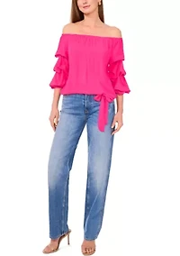 Petite Off the Shoulder Puff Sleeve Top