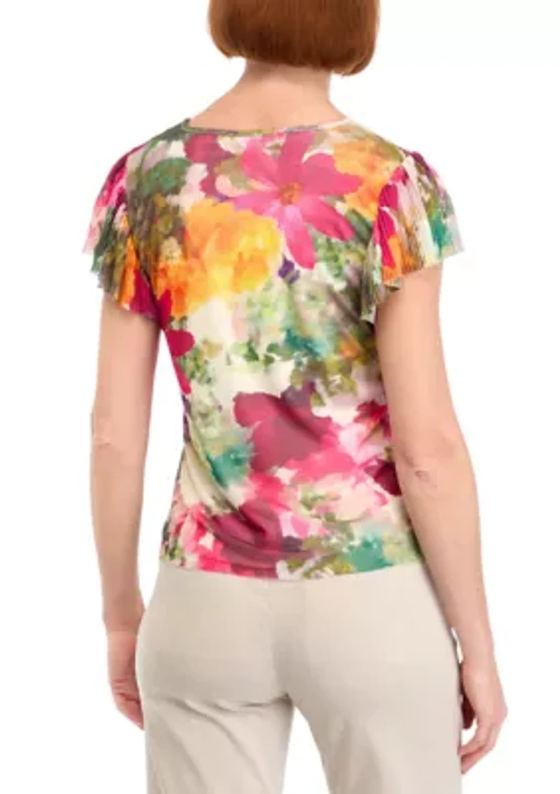 Petite Printed Mesh Top
