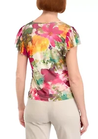 Petite Printed Mesh Top