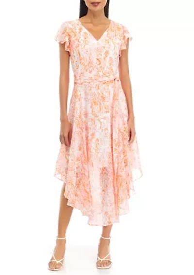 Petite V-Neck Flutter Sleeve Dress