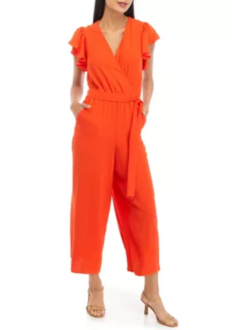 Petite V-Neck Flutter Sleeve Jumpsuit