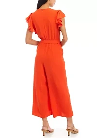 Petite V-Neck Flutter Sleeve Jumpsuit