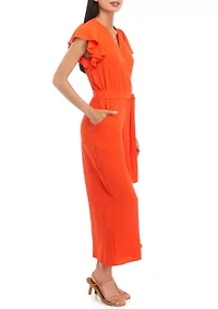 Petite V-Neck Flutter Sleeve Jumpsuit