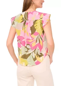 Petite V-Neck Flutter Sleeve Blouse