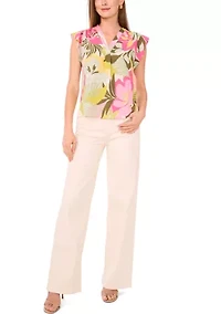 Petite V-Neck Flutter Sleeve Blouse