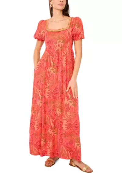 Petite Puff Sleeve Square Neck Maxi Dress