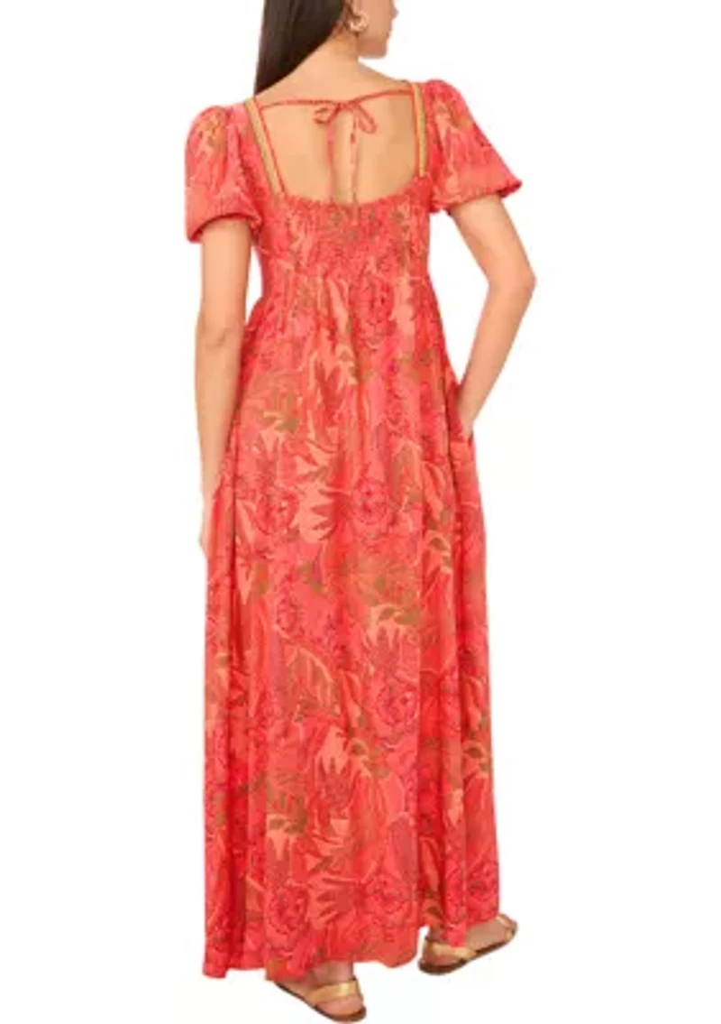 Petite Puff Sleeve Square Neck Maxi Dress