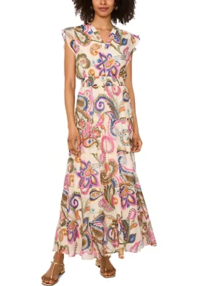 Petite Flutter Sleeve Printed Maxi Dress