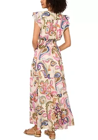 Petite Flutter Sleeve Printed Maxi Dress