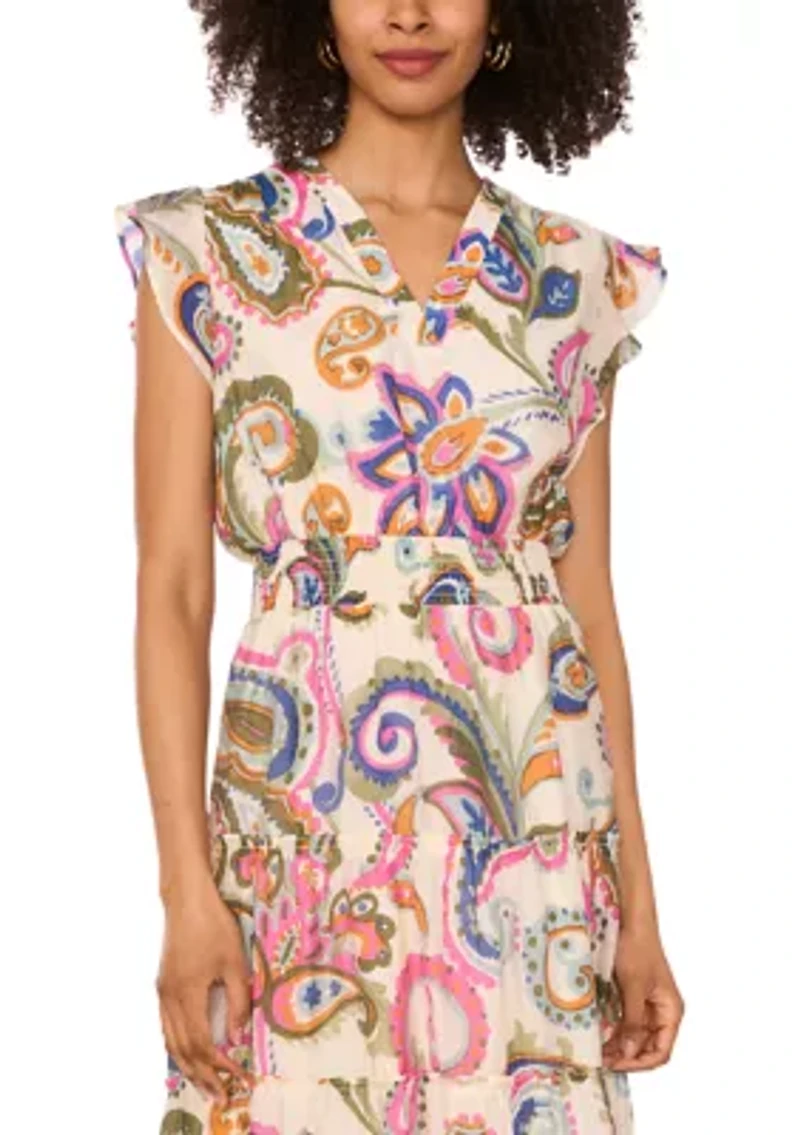 Petite Flutter Sleeve Printed Maxi Dress