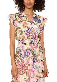 Petite Flutter Sleeve Printed Maxi Dress