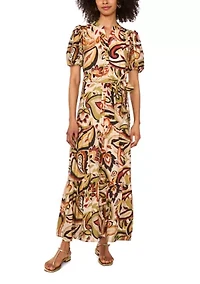 Petite Puff Sleeve Button Down Maxi Dress