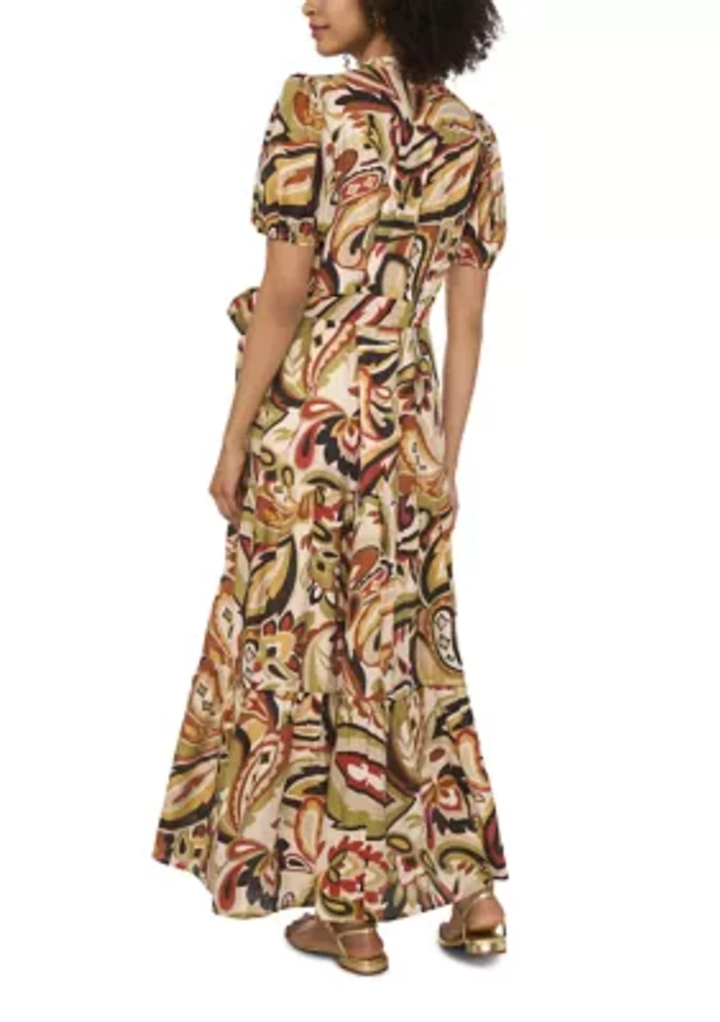 Petite Puff Sleeve Button Down Maxi Dress