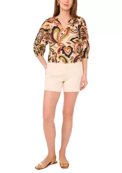 Petite Printed Split Neck Blouse