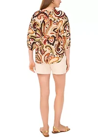 Petite Printed Split Neck Blouse