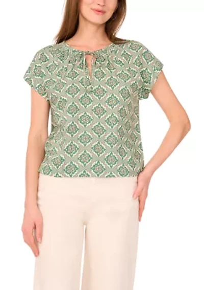 Petite Printed Peasant Blouse