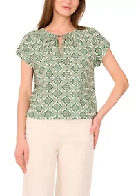 Petite Printed Peasant Blouse