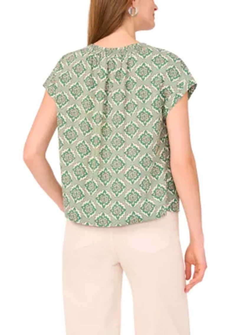 Petite Printed Peasant Blouse